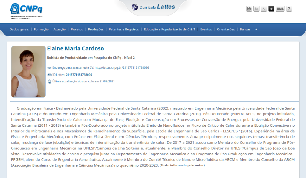 Como pesquisar o Currículo Lattes - Exemplo de perfil de pesquisador - Elaine Maria Cardoso